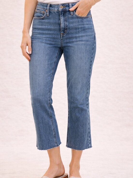 J. Crew Denim - J. Crew Flare Crop Jeans Mid Rise Raw Hem Cropped Ankle Length Stretch Denim 27